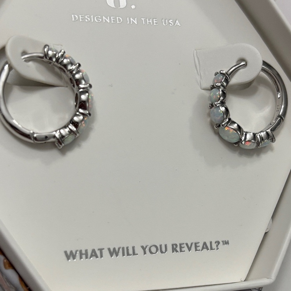 Silver Hoop Earrings with Opal Accents